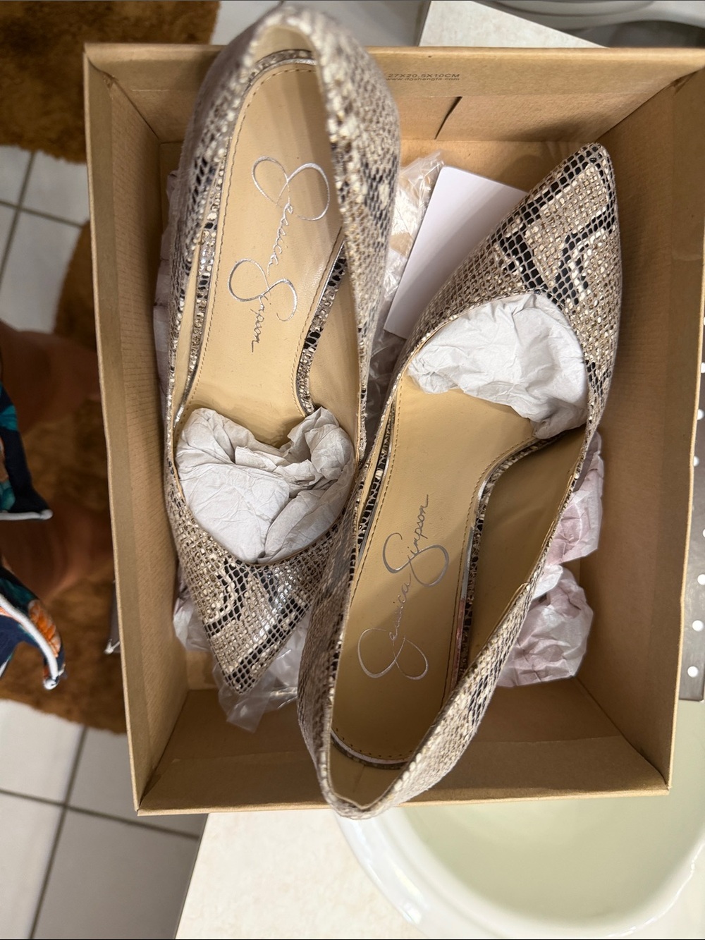 Jessica Simpson Beige Snake-Print Pointed Toe Flats